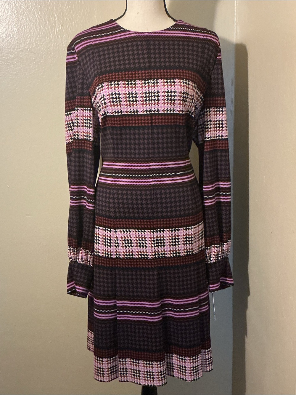 Donna Morgan NWT Size 16 Multicolor Plaid Stripe Long Sleeve Dress - Picture 3 of 11